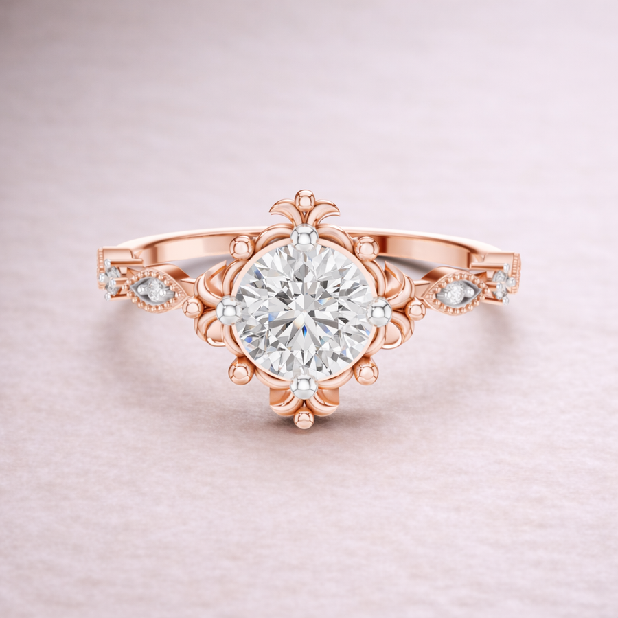 Round Lab Grown Diamond Floral Engagement Ring – 1.04 CT | IGI Certified Liana Jewels