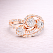 0.66 CT | IGI Certified Round Lab Grown Diamond Engagement Crossover Ring with Triple Cluster Liana Jewels