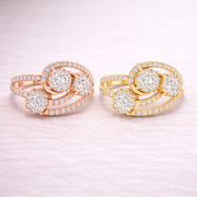 0.66 CT | IGI Certified Round Lab Grown Diamond Engagement Crossover Ring with Triple Cluster Liana Jewels