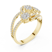 0.66 CT | IGI Certified Round Lab Grown Diamond Engagement Crossover Ring with Triple Cluster Liana Jewels