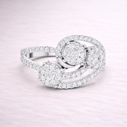 0.66 CT | IGI Certified Round Lab Grown Diamond Engagement Crossover Ring with Triple Cluster Liana Jewels