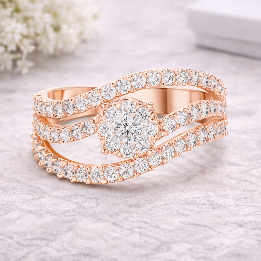 0.77 CT | IGI Certified Round Lab Grown Diamond Engagement Crossover Ring Liana Jewels