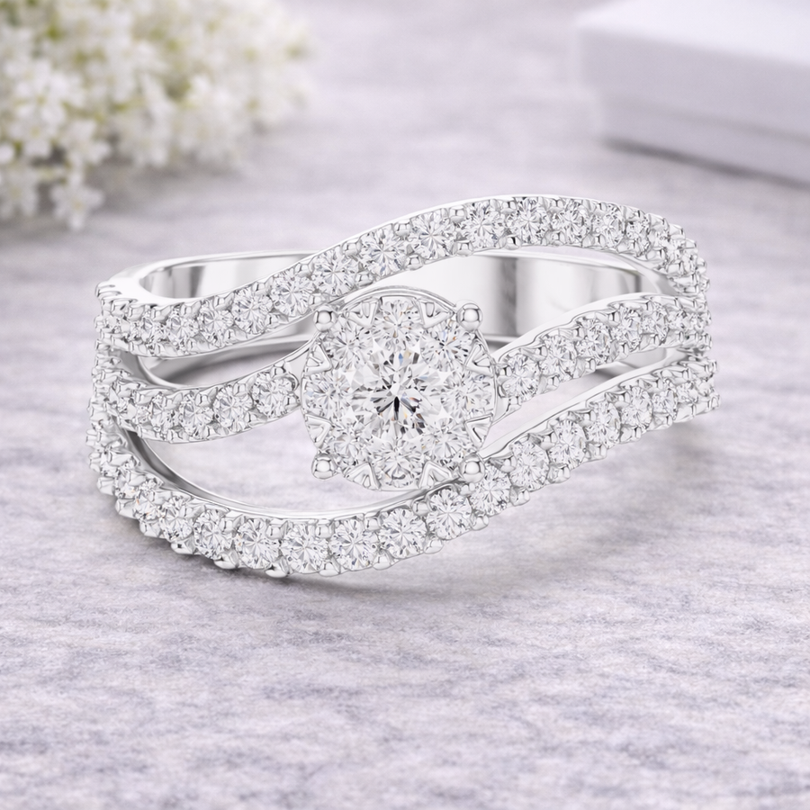 0.77 CT | IGI Certified Round Lab Grown Diamond Engagement Crossover Ring Liana Jewels