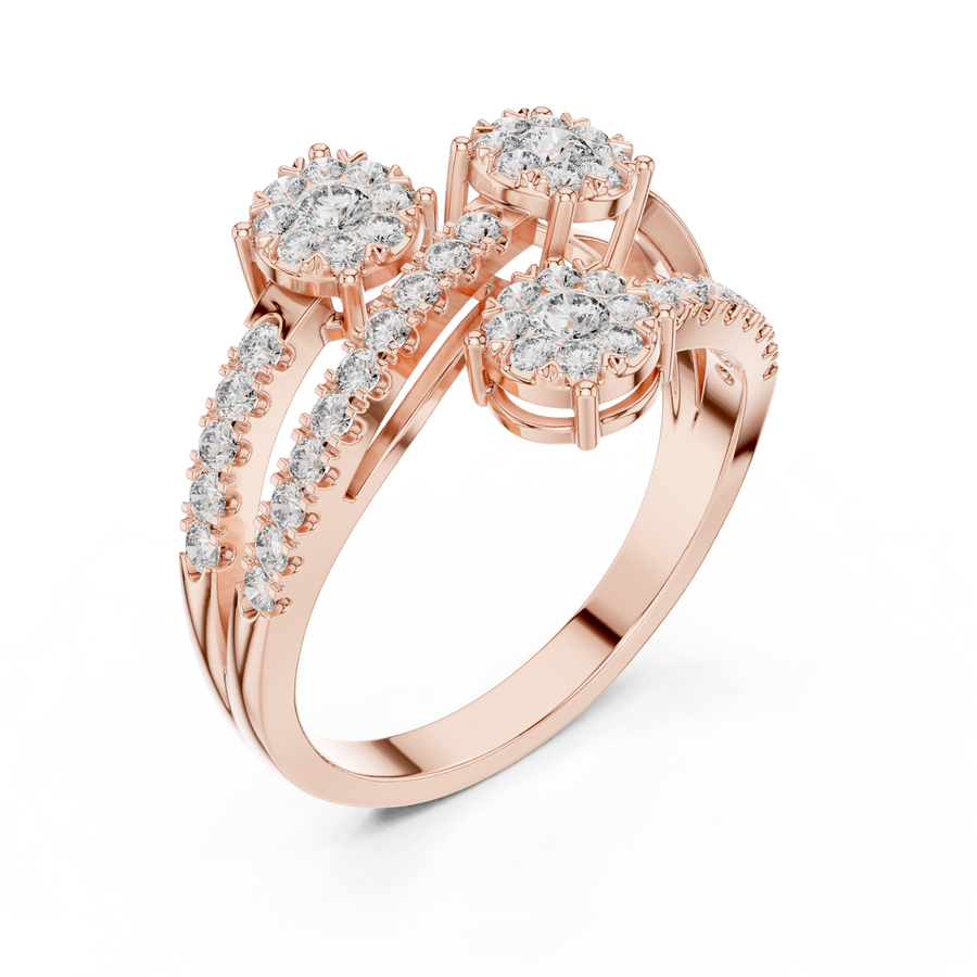 0.64 CT | IGI Certified Round Lab Grown Diamond Engagement Crossover Ring with Triple Clusters Liana Jewels