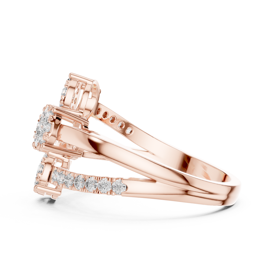 0.64 CT | IGI Certified Round Lab Grown Diamond Engagement Crossover Ring with Triple Clusters Liana Jewels