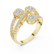 0.64 CT | IGI Certified Round Lab Grown Diamond Engagement Crossover Ring with Triple Clusters Liana Jewels