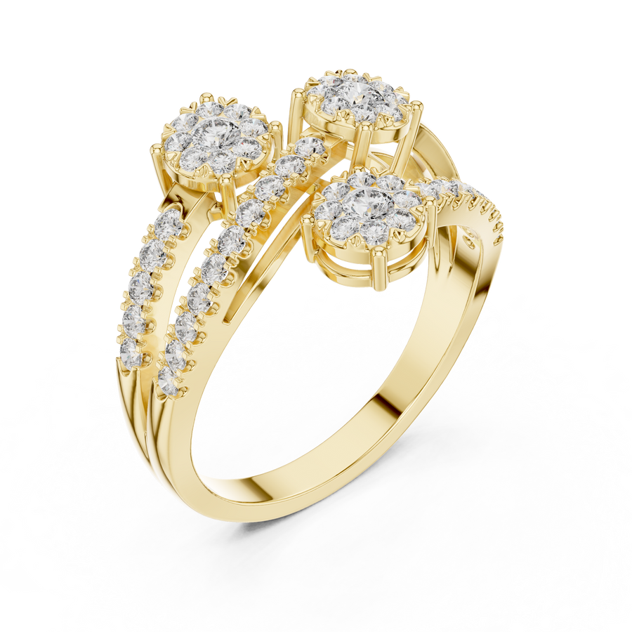 0.64 CT | IGI Certified Round Lab Grown Diamond Engagement Crossover Ring with Triple Clusters Liana Jewels