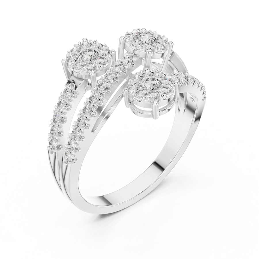 0.64 CT | IGI Certified Round Lab Grown Diamond Engagement Crossover Ring with Triple Clusters Liana Jewels