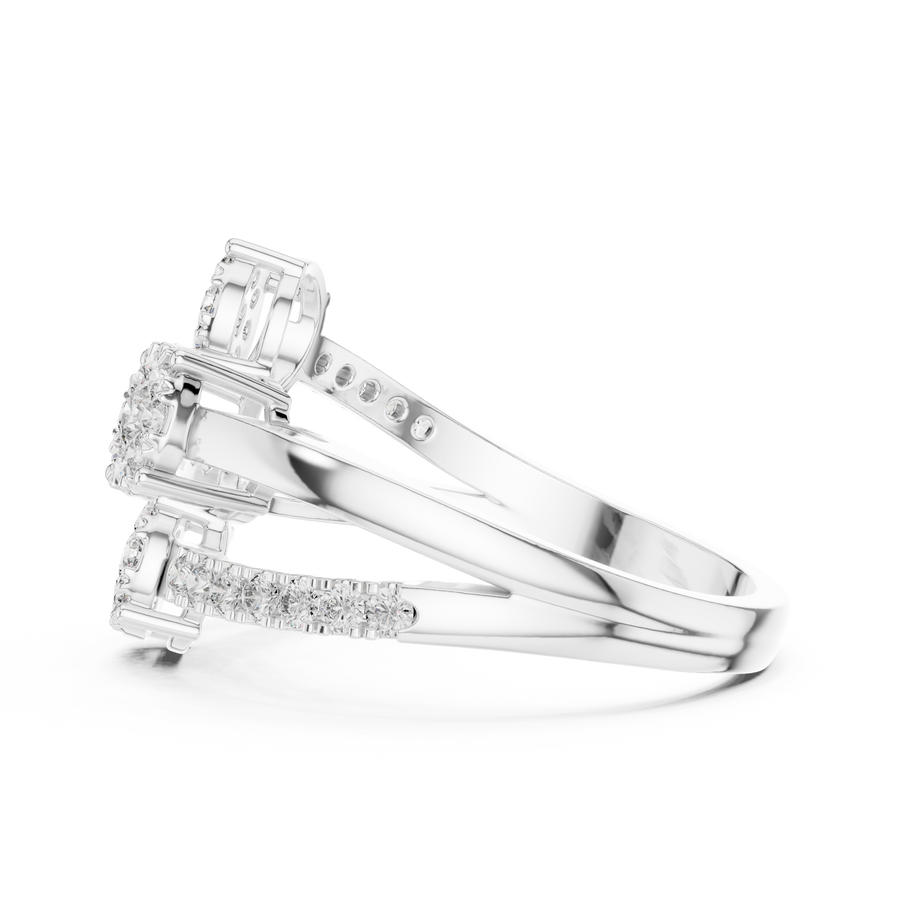 0.64 CT | IGI Certified Round Lab Grown Diamond Engagement Crossover Ring with Triple Clusters Liana Jewels