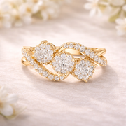 0.63 CT | IGI Certified Round Lab Grown Diamond Engagement Crossover Ring with Triple Clusters Liana Jewels