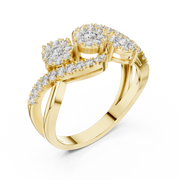 0.63 CT | IGI Certified Round Lab Grown Diamond Engagement Crossover Ring with Triple Clusters Liana Jewels