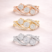 0.63 CT | IGI Certified Round Lab Grown Diamond Engagement Crossover Ring with Triple Clusters Liana Jewels