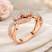 0.63 CT | IGI Certified Round Lab Grown Diamond Engagement Crossover Ring with Triple Clusters Liana Jewels