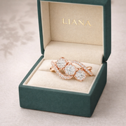 0.63 CT | IGI Certified Round Lab Grown Diamond Engagement Crossover Ring with Triple Clusters Liana Jewels