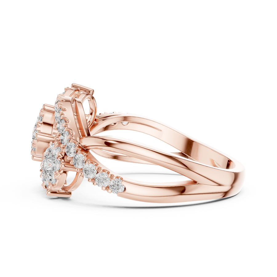 0.63 CT | IGI Certified Round Lab Grown Diamond Engagement Crossover Ring with Triple Clusters Liana Jewels