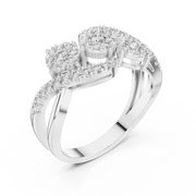 0.63 CT | IGI Certified Round Lab Grown Diamond Engagement Crossover Ring with Triple Clusters Liana Jewels