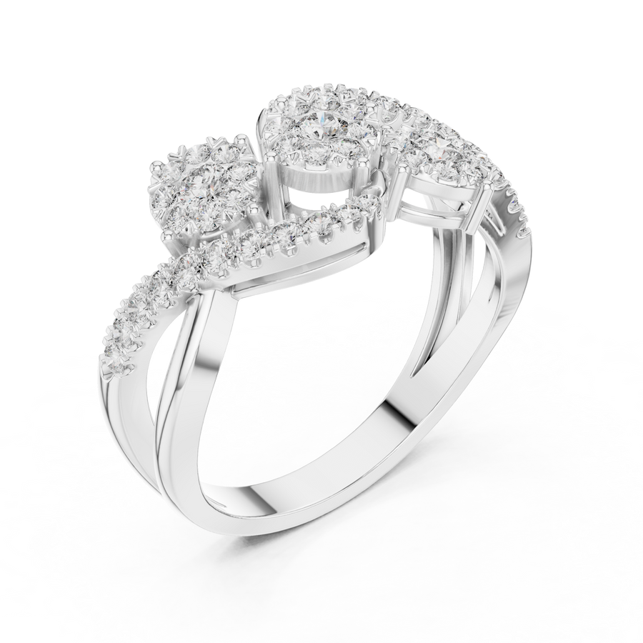 0.63 CT | IGI Certified Round Lab Grown Diamond Engagement Crossover Ring with Triple Clusters Liana Jewels