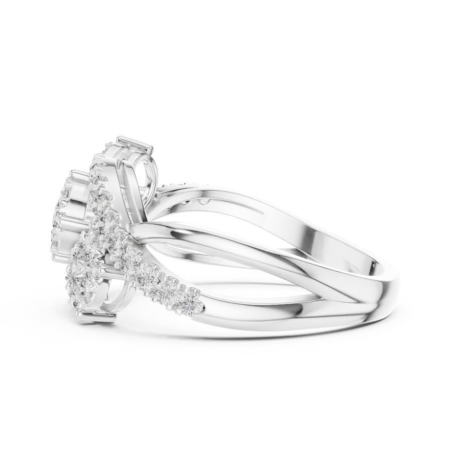 0.63 CT | IGI Certified Round Lab Grown Diamond Engagement Crossover Ring with Triple Clusters Liana Jewels