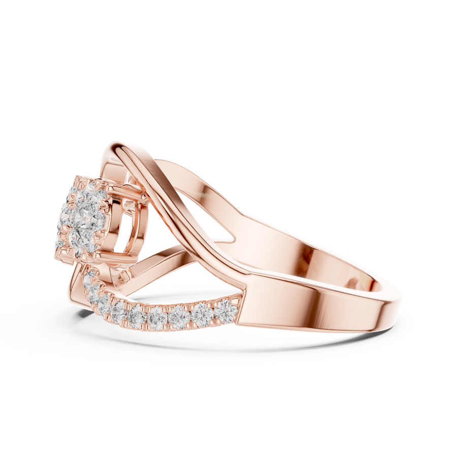 0.58 CT | IGI Certified Round Lab Grown Diamond Engagement Crossover Ring with Triple Clusters Liana Jewels