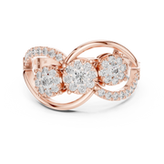 0.58 CT | IGI Certified Round Lab Grown Diamond Engagement Crossover Ring with Triple Clusters Liana Jewels