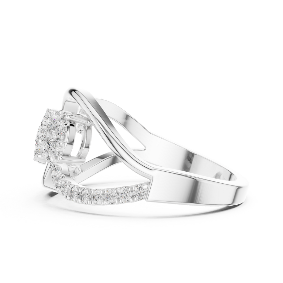 0.58 CT | IGI Certified Round Lab Grown Diamond Engagement Crossover Ring with Triple Clusters Liana Jewels