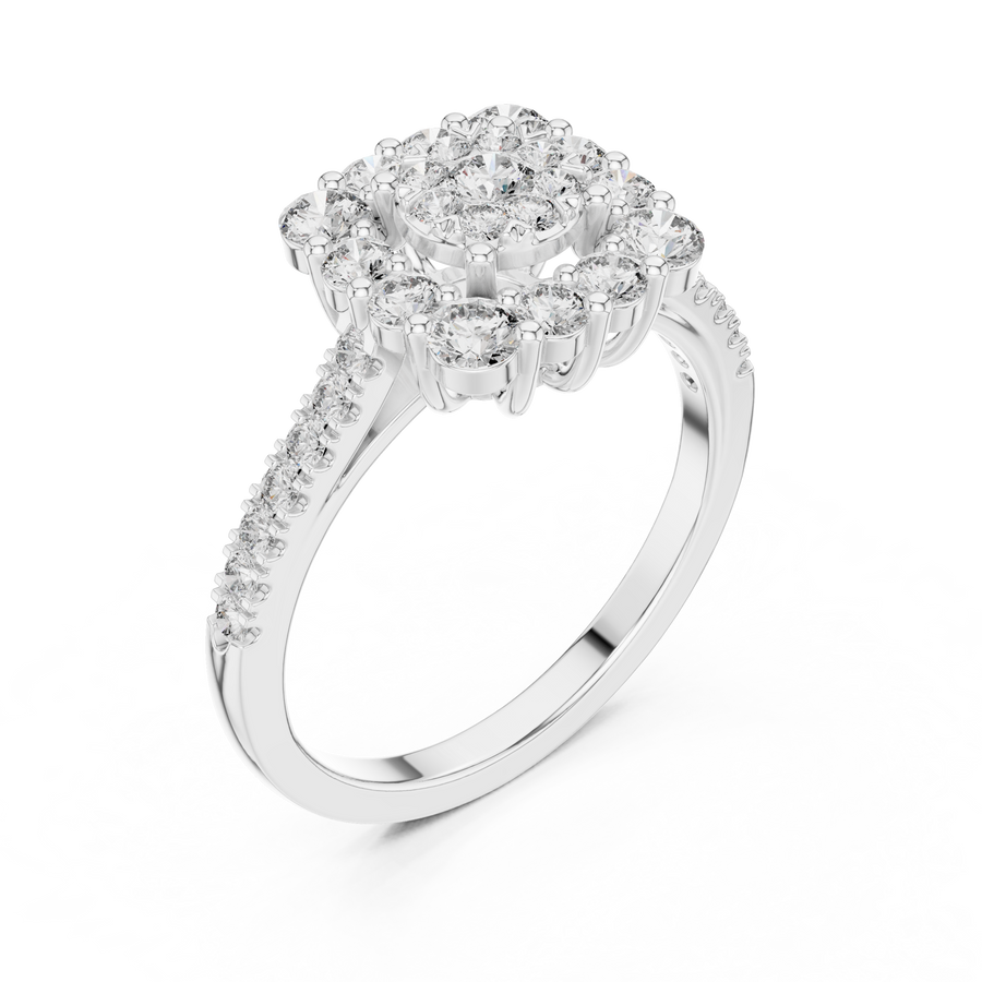 0.89 CT Round Lab Grown Diamond Halo Engagement Ring | IGI Certified | Multi-Stone Design Liana Jewels