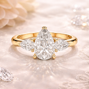 1.53 CT Pear Cut Lab Grown Diamond Three-Stone Engagement Ring in Rose Gold – IGI Certified Liana Jewels