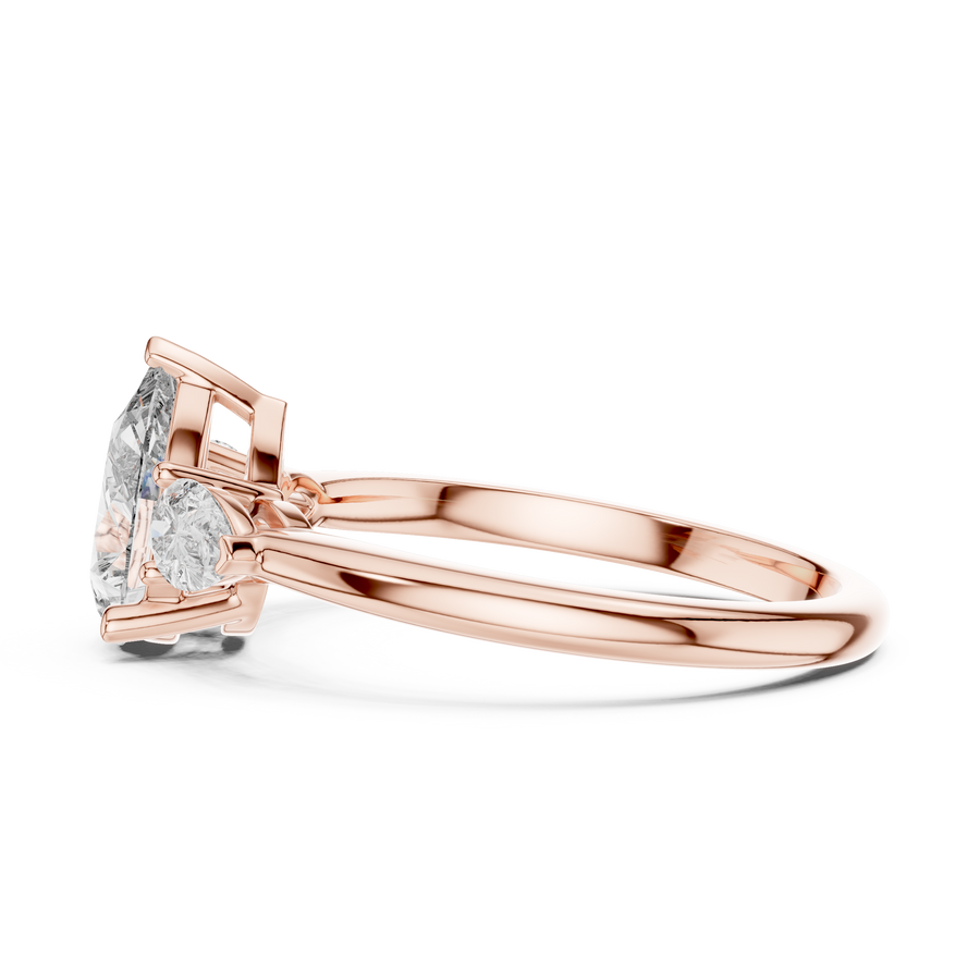 1.53 CT Pear Cut Lab Grown Diamond Three-Stone Engagement Ring in Rose Gold – IGI Certified Liana Jewels