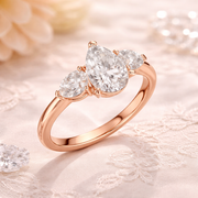 1.53 CT Pear Cut Lab Grown Diamond Three-Stone Engagement Ring in Rose Gold – IGI Certified Liana Jewels
