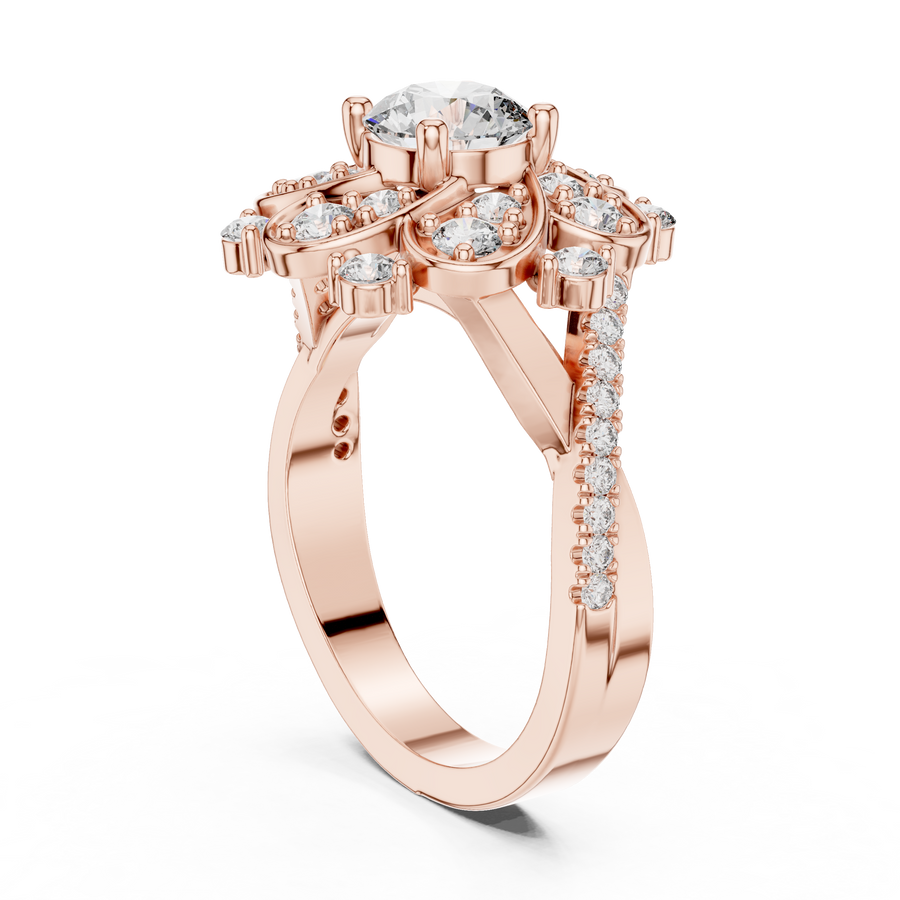 1.51 CT Round Lab Grown Diamond Floral Halo Engagement Ring | Multi-Size Diamond Cluster Design Liana Jewels