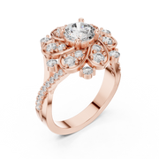 1.51 CT Round Lab Grown Diamond Floral Halo Engagement Ring | Multi-Size Diamond Cluster Design Liana Jewels