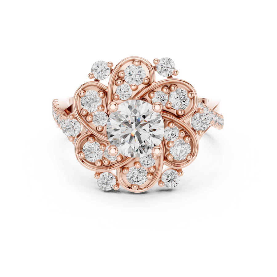 1.51 CT Round Lab Grown Diamond Floral Halo Engagement Ring | Multi-Size Diamond Cluster Design Liana Jewels