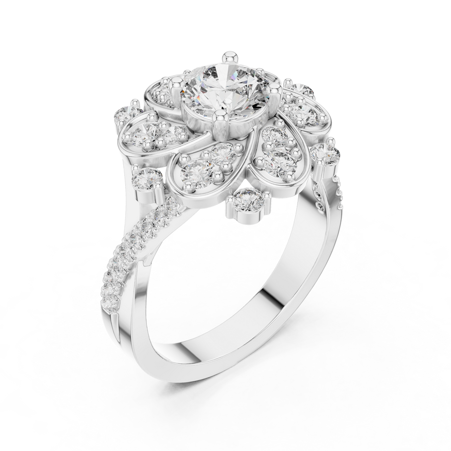 1.51 CT Round Lab Grown Diamond Floral Halo Engagement Ring | Multi-Size Diamond Cluster Design Liana Jewels