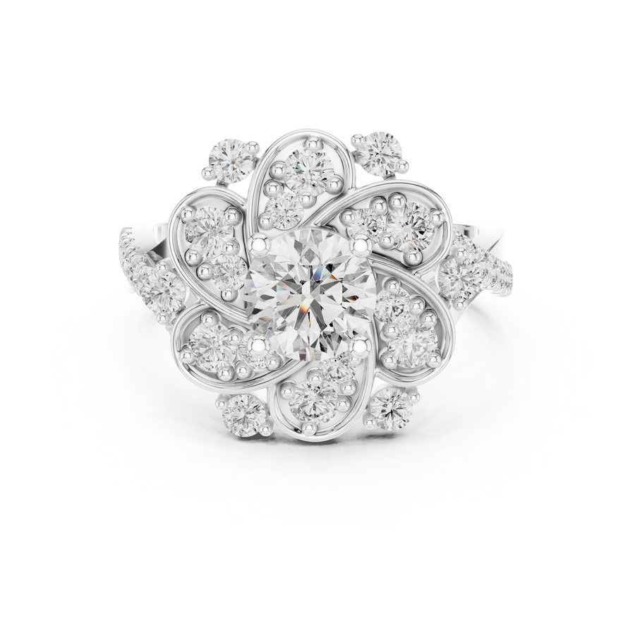 1.51 CT Round Lab Grown Diamond Floral Halo Engagement Ring | Multi-Size Diamond Cluster Design Liana Jewels
