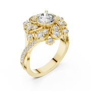 1.51 CT Round Lab Grown Diamond Floral Halo Engagement Ring | Multi-Size Diamond Cluster Design Liana Jewels