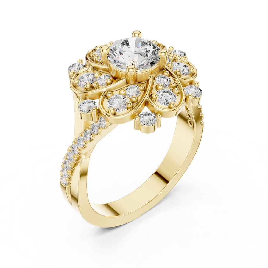 1.51 CT Round Lab Grown Diamond Floral Halo Engagement Ring | Multi-Size Diamond Cluster Design Liana Jewels