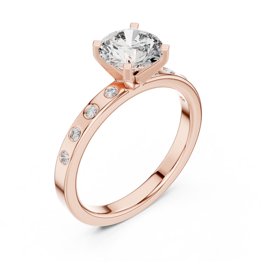 Modern Round Lab Grown Diamond Engagement Ring with Bezel-Set Side Diamonds | 1.11 CT | 14K/18K Gold Liana Jewels
