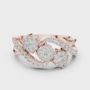 0.63 CT | IGI Certified Round Lab Grown Diamond Engagement Crossover Ring with Triple Clusters