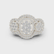 Classic Lab-Grown Diamond Halo Three-Stone Ring in Solid Gold – 1.088 CT TW, IGI Certified