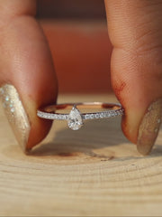IGI Certified Pear Cut Lab Grown Diamond Engagement & Anniversary Ring in Solid Rose Gold Pavé Band Solitaire  Handmade Luxury Proposal Ring