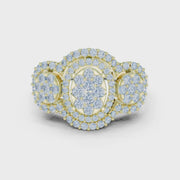 Classic Lab-Grown Diamond Halo Three-Stone Ring in Solid Gold – 1.088 CT TW, IGI Certified