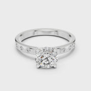 Modern Round Lab Grown Diamond Engagement Ring with Bezel-Set Side Diamonds | 1.11 CT | 14K/18K Gold