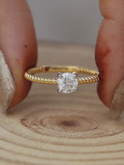 Round Lab Grown Diamond Solitaire Engagement Ring in Solid Gold  Minimalist Rope Band Bridal Ring Ethical Fine Jewelry
