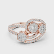 0.66 CT | IGI Certified Round Lab Grown Diamond Engagement Crossover Ring with Triple Cluster