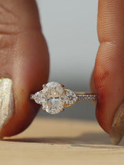 Oval Diamond Engagement Ring Lab Grown Diamond Oval Trilogy Ring Side Round  pavé band Diamond Ring Proposal Ring Anniversary Ring