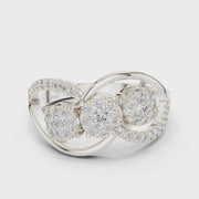 0.58 CT | IGI Certified Round Lab Grown Diamond Engagement Crossover Ring with Triple Clusters