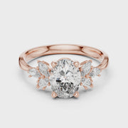 Oval Cut Lab Grown Diamond Ring 1.30 CT with Marquise Accents | Solid Gold Engagement Ring