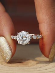 2.25 CTW Lab Grown Diamond Engagement Ring Classic Round Cut Side Stone Ring in Solid Gold Wedding Anniversary Promise Ring IGI Certified