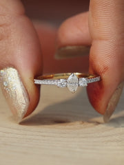 Oval Cut Lab Grown Diamond Engagement Ring  Classic Round Side Stones  Solid Gold Handmade Ring