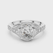 1.99 CT Oval Lab Grown Diamond Ring with Pear & Round Side Stones | Engagement Ring